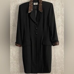 KASPER Women Black/Brown Animal Pattern Sequins Jacket/Blazer Dress Size 8